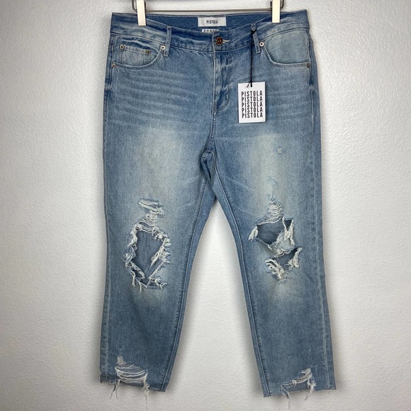 pistola Denim - Pistola Destroyed Raw Hem Boyfriend Jeans